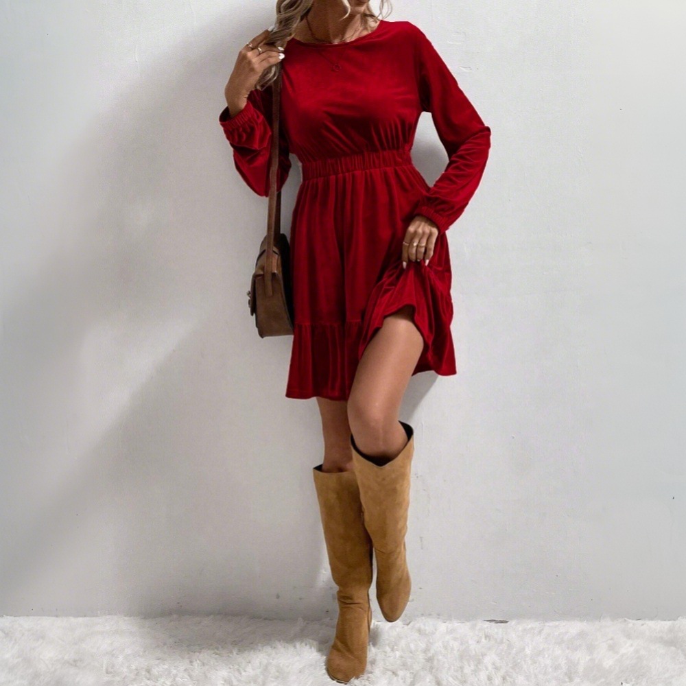 European American Style Velvet - Midi Dress 评论和价格