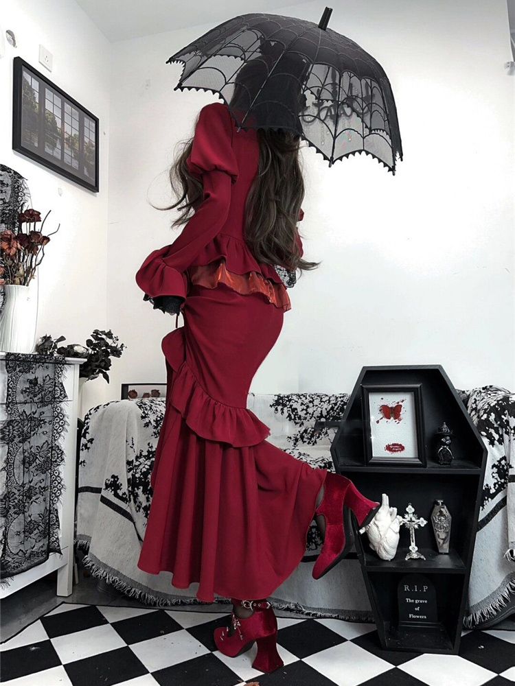 Spring Red Vintage Dress Women - Women'S Red Formal Wear 评论和价格